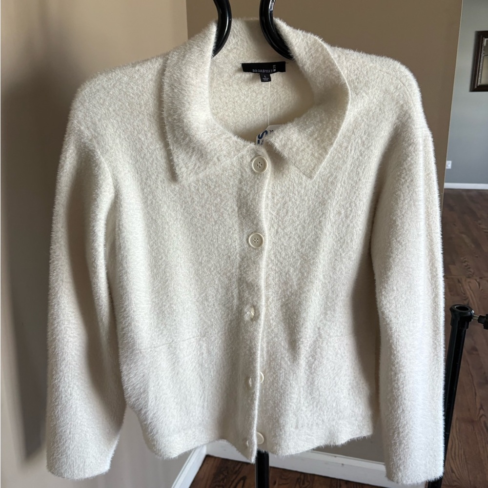 White Textured Button-Up Cardigan